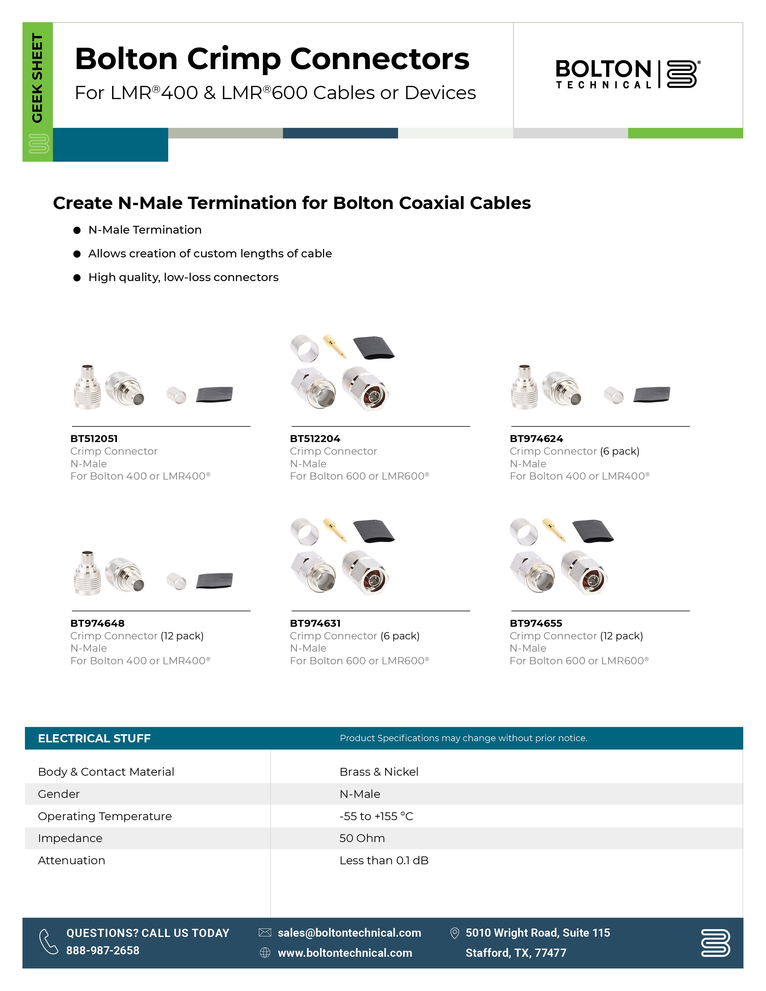 Bolton Crimp Connector Spec Sheet