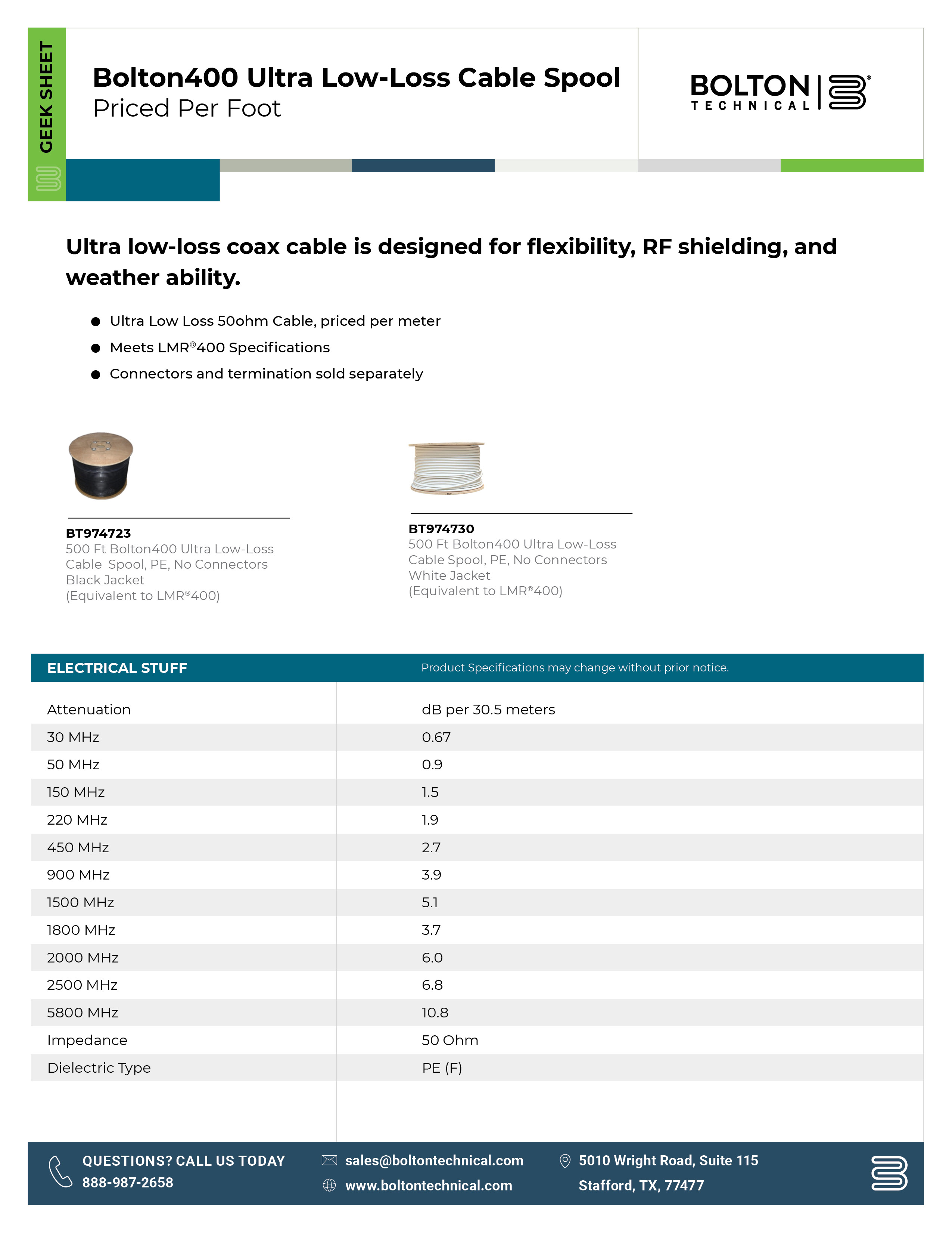 Bolton400 coaxial spec sheet