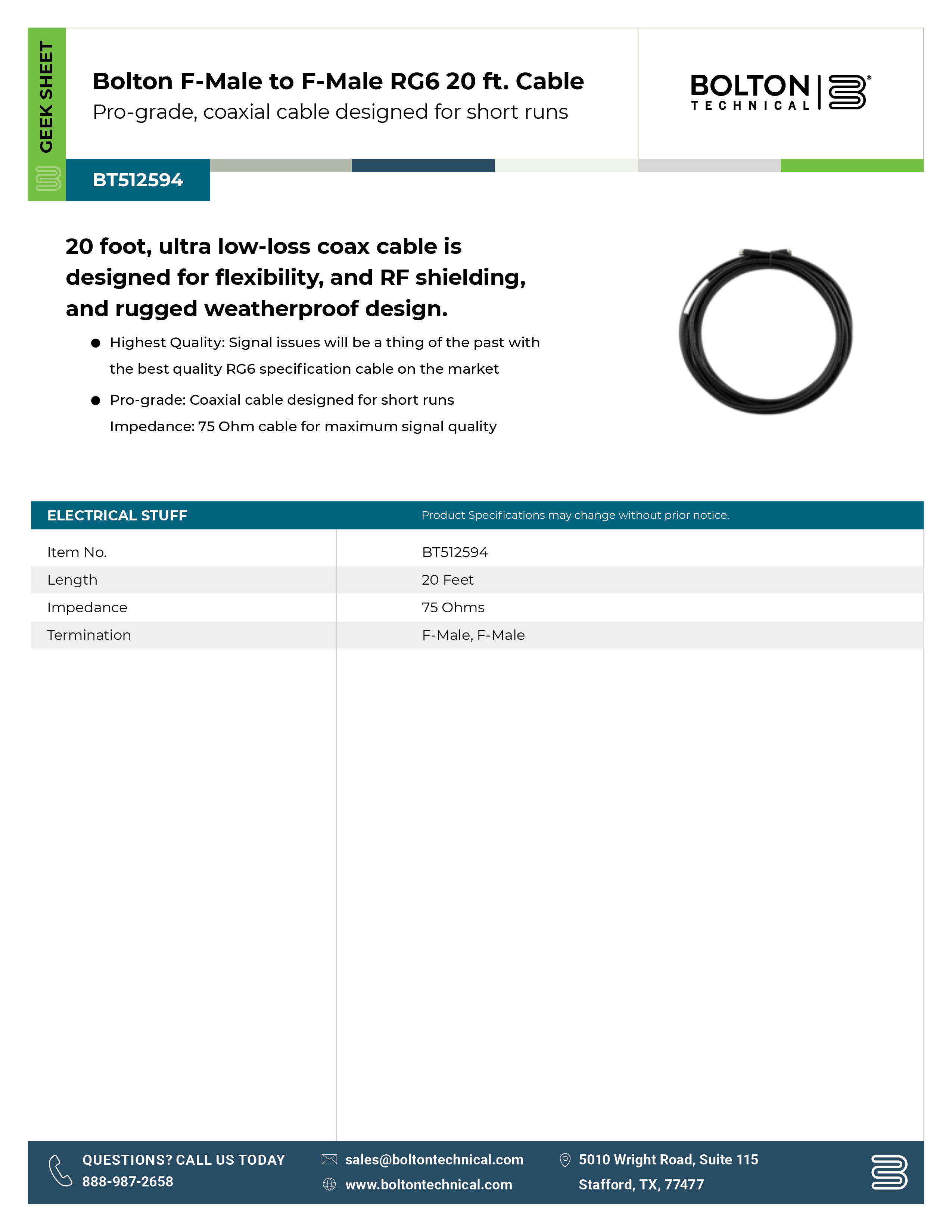 RG6 Coaxial Cable Spec Sheet