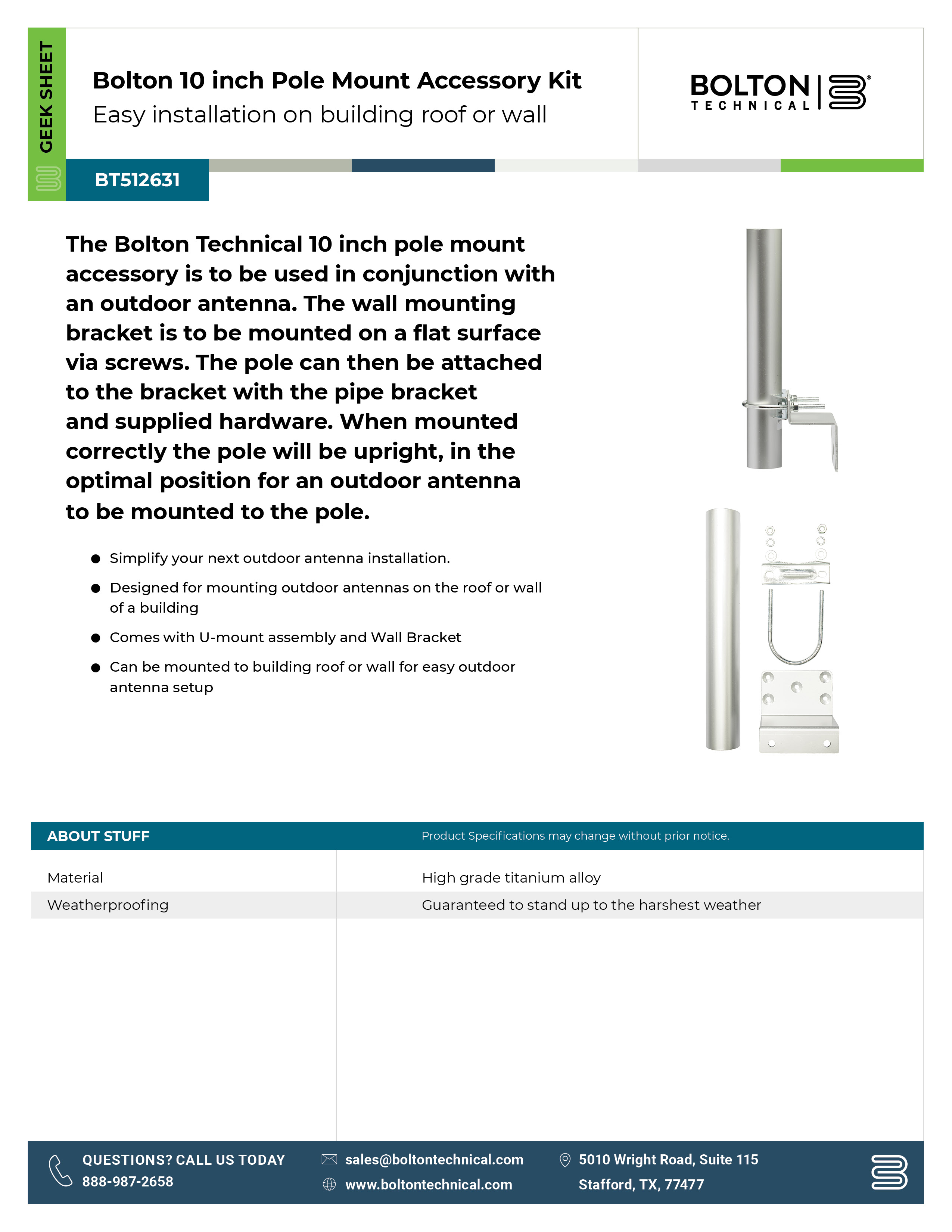 Bolton Technical Pole Mount Spec Sheets