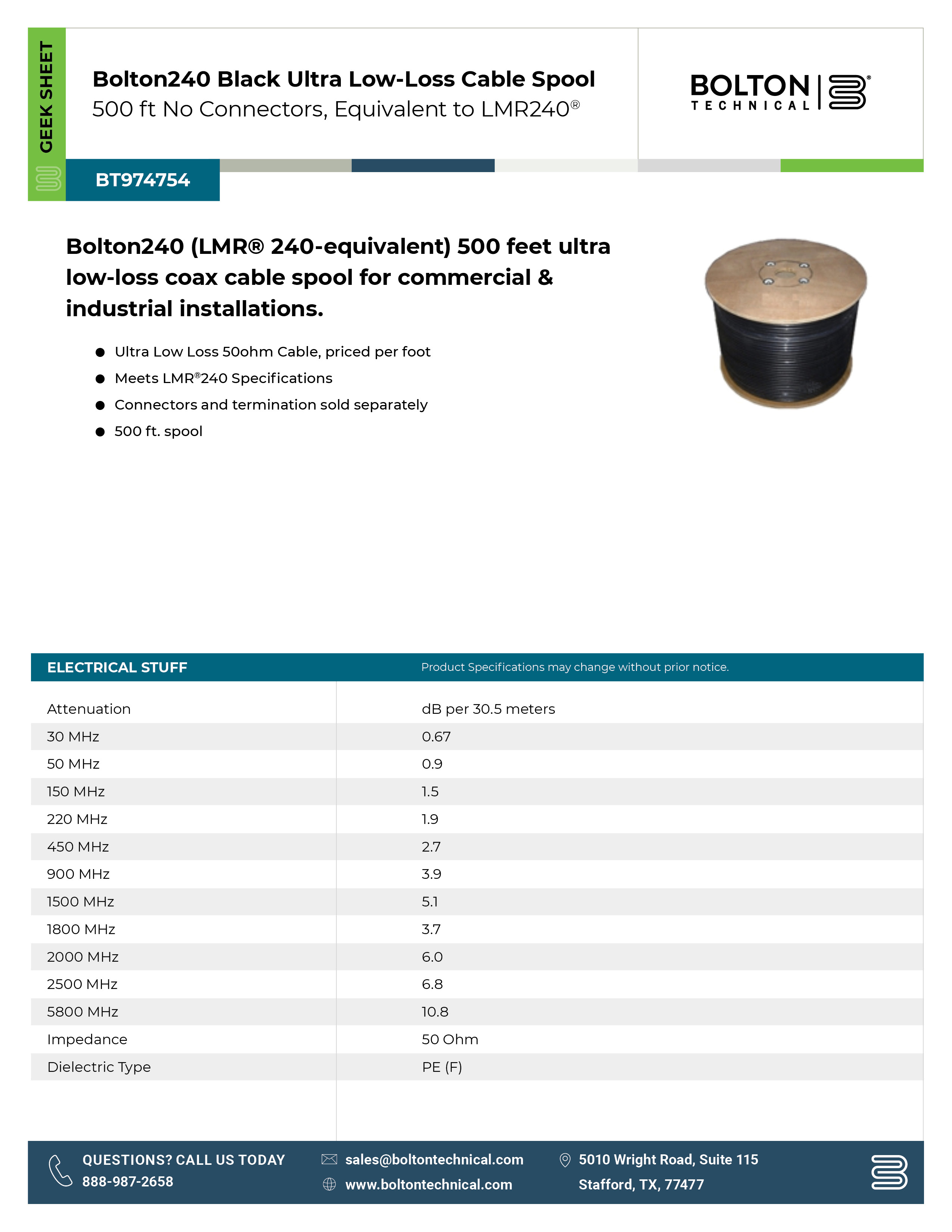 bolton240 cable specifications